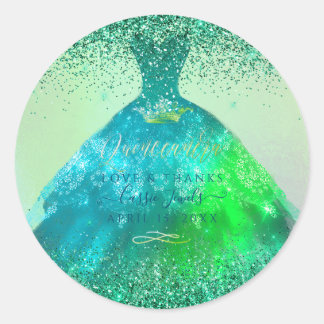 Quinceañera Peacock Sparkle Gown Runder Aufkleber
