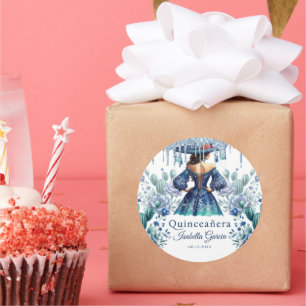 Quinceañera Personalisiert Watercolor Blau Mexikos Runder Aufkleber