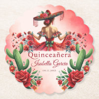 Quinceañera Personalisiert Watercolor Red Mexican