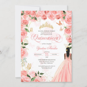 Quinceanera Pink Blush Rose Elegante Butterfly Inv Einladung