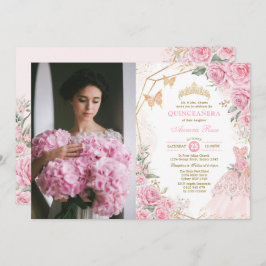 Quinceañera Pink Blush Rose Prinzessin Mis Quince Einladung