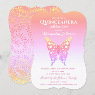 Quinceanera Pink Butterfly 15. Geburtstag Einladung