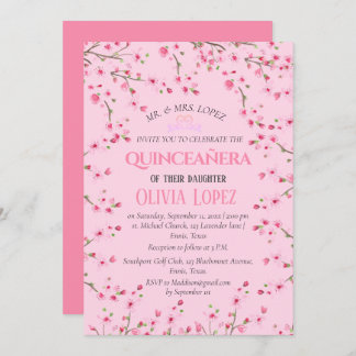 Quinceañera Pink Cherry Blossom Floral Geburtstag Einladung