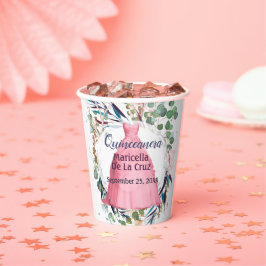Quinceanera Pink Dress Paper Cups Pappbecher