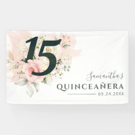 Quinceanera Pink Floral 15. Geburtstag Script Banner