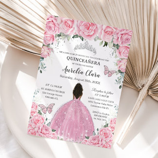 Quinceañera Pink Floral Butterfliegen Brown Prince Einladung