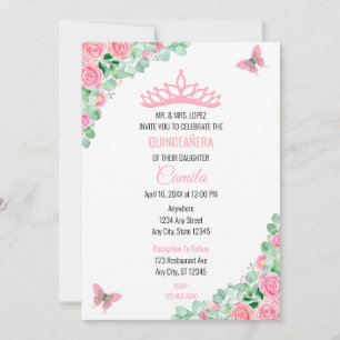 Quinceañera Pink Floral Butterfly Mis Quince Anos Einladung