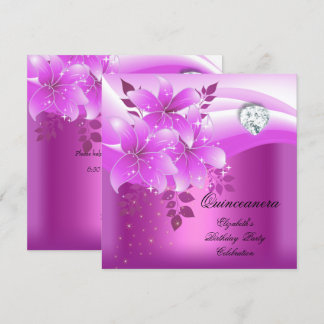 Quinceanera Pink Floral Diamond Geburtstagsparty Einladung