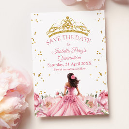 Quinceanera Pink Floral Princess Save the Date Einladung
