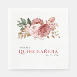 Quinceanera Pink Floral Rustikal Botanisch Serviette