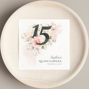 Quinceanera Pink Floral Rustikale 15. Geburtstagsp Serviette