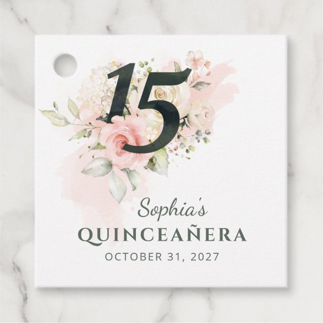 Quinceanera Pink Floral Rustikaler Schmutz 15. Geb Geschenkanhänger (Vorderseite)