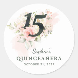 Quinceanera Pink Floral Rustikaler Schmutz 15. Geb Runder Aufkleber
