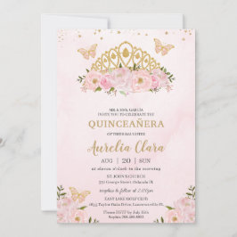 Quinceañera Pink Floral Schmetterlinge Prinzessin Einladung