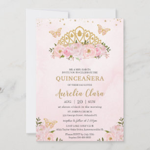 Quinceañera Pink Floral Schmetterlinge Prinzessin Einladung