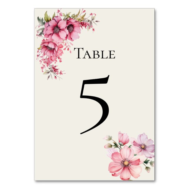 Quinceanera pink floral Table Number Card Tischnummer (Vorderseite)