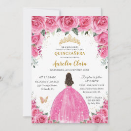Quinceañera Pink Fuchsia Floral Prinzessin Butterf Einladung