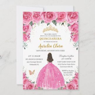 Quinceañera Pink Fuchsia Floral Prinzessin Butterf Einladung
