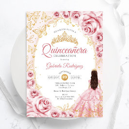 Quinceanera Pink Gold Floral Einladung