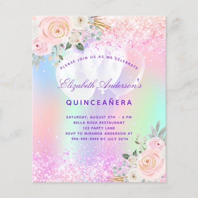 Quinceanera Pink lila Blumenballon Haushalt Flyer (Vorne)