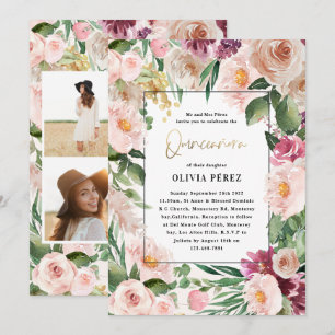 Quinceañera Pink mädchenhaft floralen 4 Foto Gebur Einladung