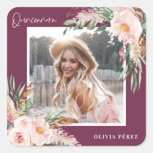 Quinceañera Pink mädchenhaftes Foto Geburtstag Squ Quadratischer Aufkleber
