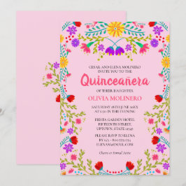 Quinceanera Pink mexikanische Flora 15. Geburtstag Einladung