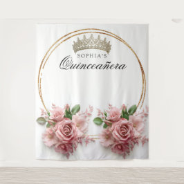 Quinceañera Pink Rose Crown Geburtstagsdekor Wandteppich