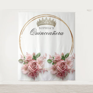 Quinceañera Pink Rose Crown Geburtstagsdekor Wandteppich