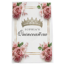Quinceañera Pink Rose Crown Geburtstagsfavoriten Mittlere Geschenktüte