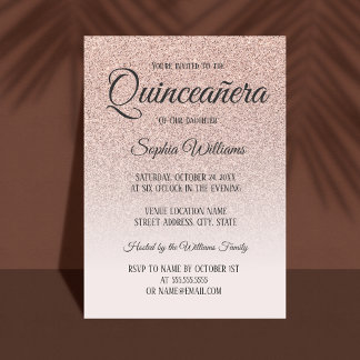 Quinceanera Pink Rose Gold Glitzer 15. Geburtstag Einladung