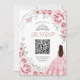 Quinceanera Pink Silver Dress Floral UAWG QR Code Einladung