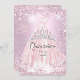 Quinceanera Pink Snowflake Winterkleid Tiara Einladung