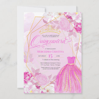Quinceañera Pink und Gold elegante extravagante Ti Einladung
