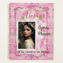 Quinceanera Planner/Agenda/Journal en Rosa y Oro