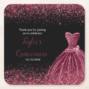 Quinceanera Plum Lila Imitate Glitzer Rechteckiger Pappuntersetzer