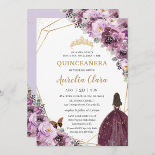 Quinceañera Plum Mauve Lila Blumengoldprinzessin Einladung