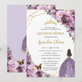 Quinceañera Plum Mauve Lila Floral Mis Quince 15 Einladung