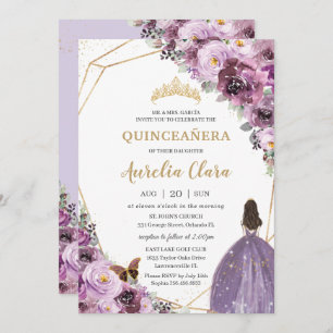 Quinceañera Plum Mauve Lila Floral Mis Quince 15 Einladung