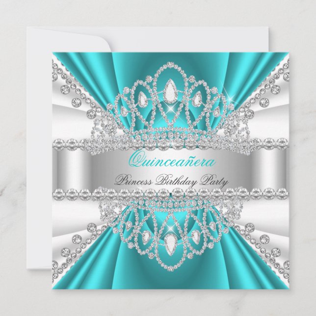 Quinceanera Princess Aquamarin Blue White Diamond  Einladung (Vorderseite)