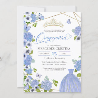 Quinceañera Princess Blue Garden Schmetterling Tia Einladung