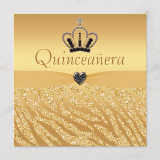 Quinceanera Princess Crown, Heart & Zebra Glitzer Einladung