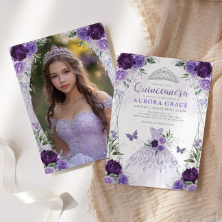 Quinceañera Princess Dress Lavender Silver Foto Einladung