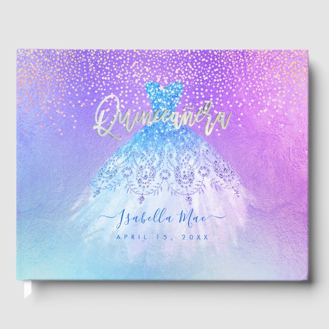 Quinceanera Princess Glitzer Gown, Aqua Blue Gästebuch (Vorderseite)