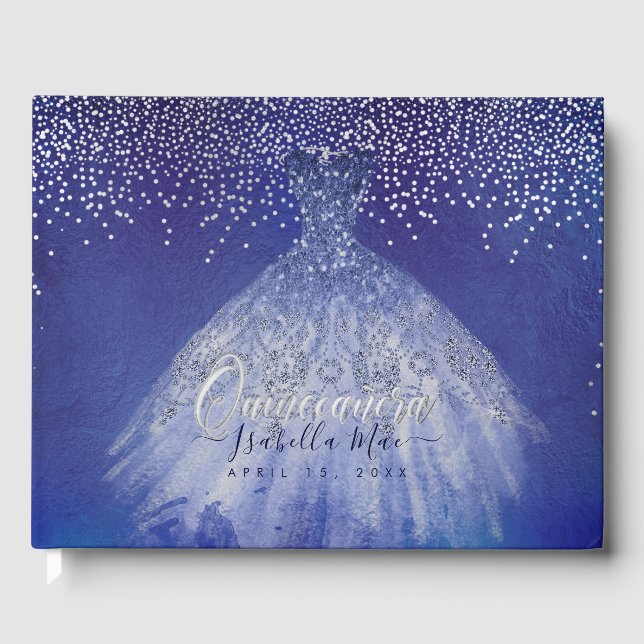 Quinceanera Princess Glitzer Gown, Blau Gästebuch (Vorderseite)