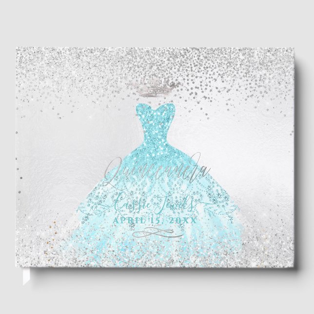 Quinceanera Princess Glitzer Gown Ombre Blue Gästebuch (Vorderseite)