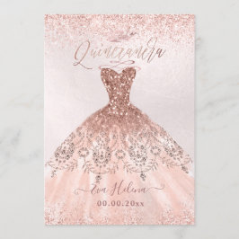Quinceañera, Princess Imitate Rose Gold Tiara+Gown Einladung