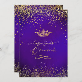 Quinceanera Princess Imitats Gold Confetti Violet Einladung