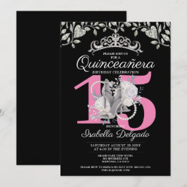 Quinceanera Princess Pink Black 15. Geburtstag Einladung