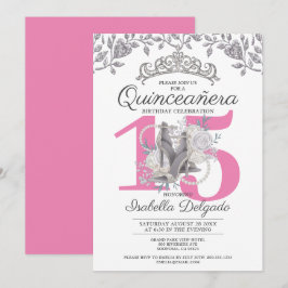 Quinceanera Princess Pink Silver 15. Geburtstag Einladung